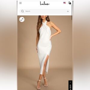 Lulus Beyond Classy White Satin Halter Midi Dress, L